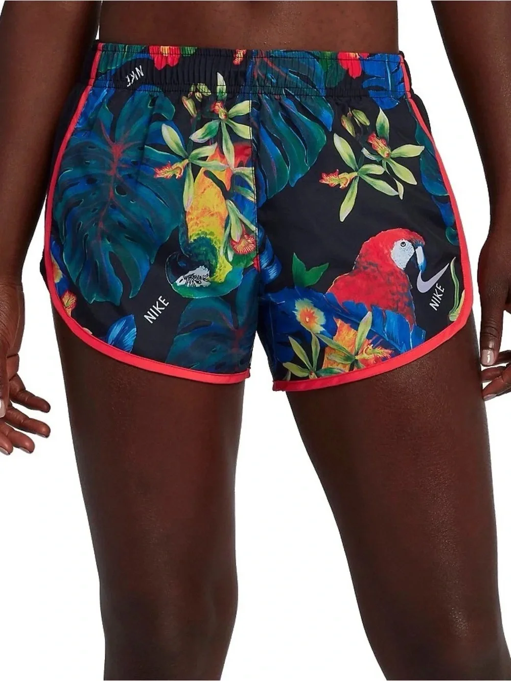 Nike Dri-FIT Tempo tropical floral parrot print running shorts workout colorful